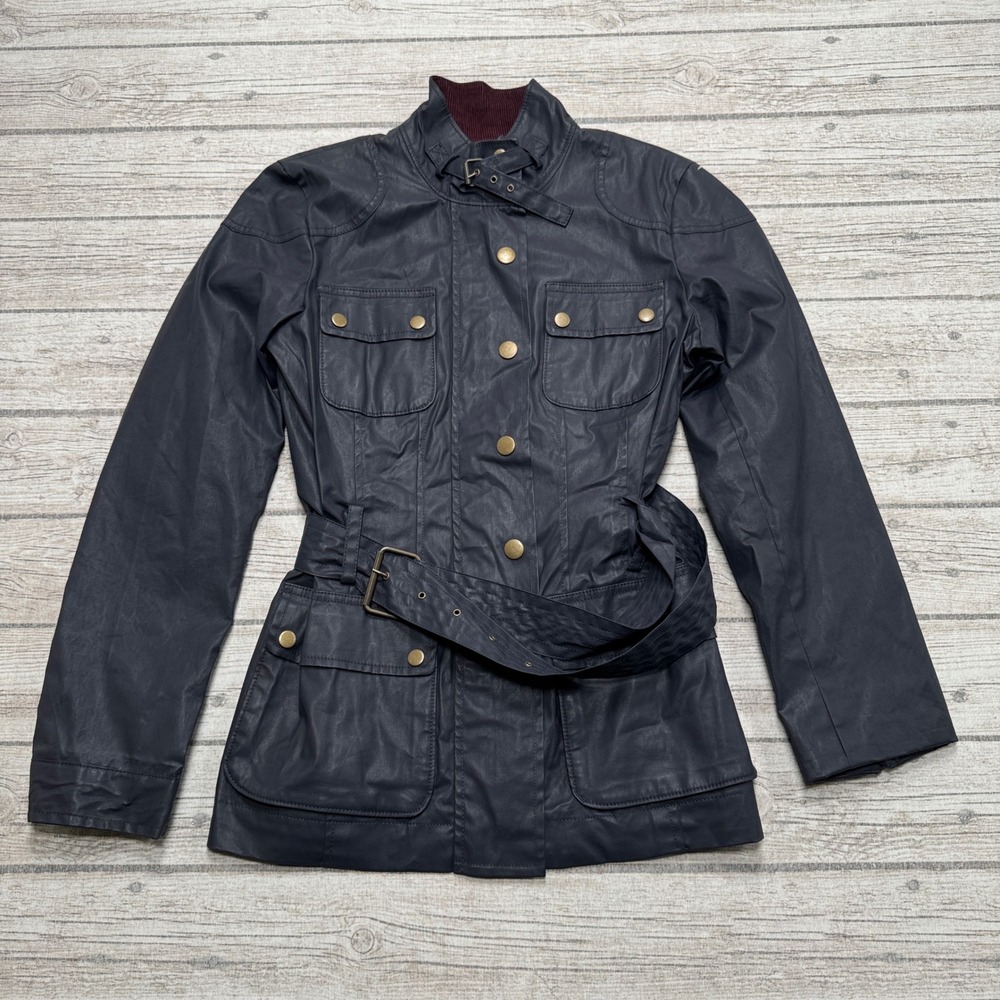 Banana Republic Jacket Women's Medium Navy Blue Belted Coated Utility Outdoor